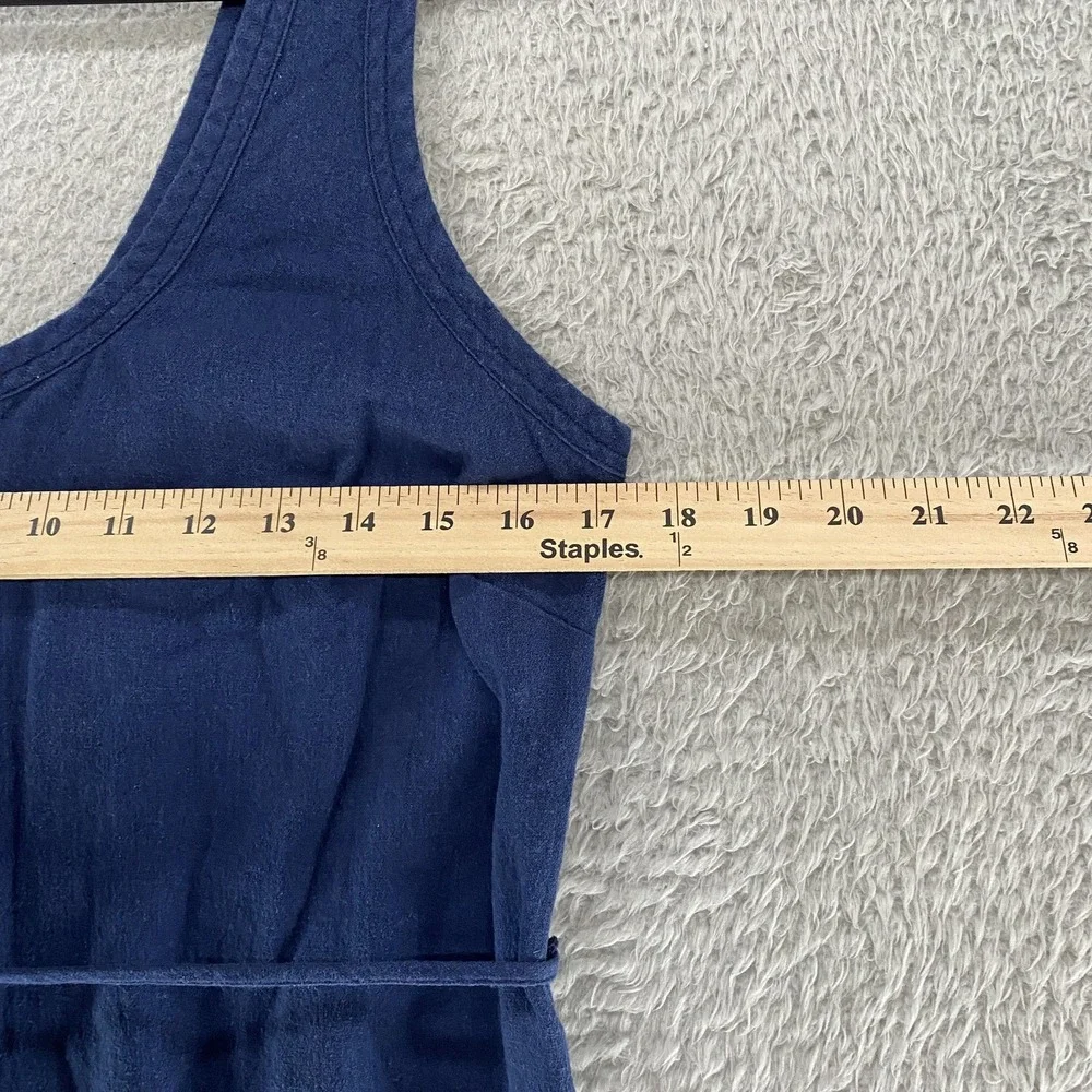 Banana Republic Jumpsuit Womens Small Blue Linen Wide Leg Scoop Neck Pockets